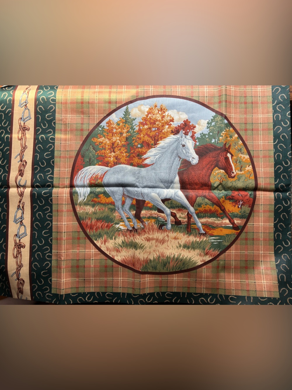 Vintage Horse Fabric Panels for Pillows or Quilting